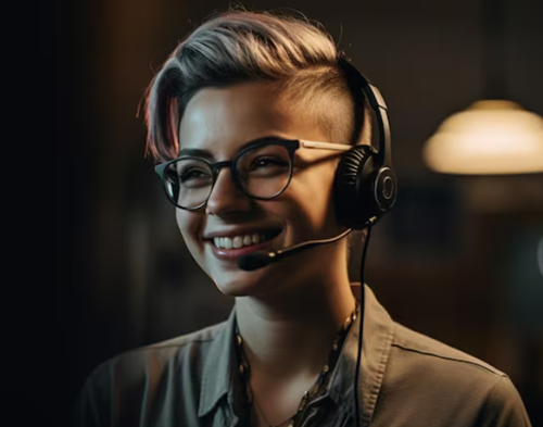Agent with Headset and Laptop
